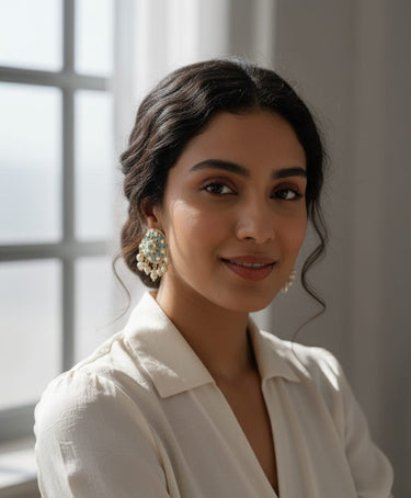 Turquoise Jadau Pearl Earrings